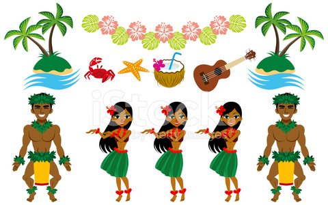 Hula Dancer and Hawaiian image set Clipart Image.