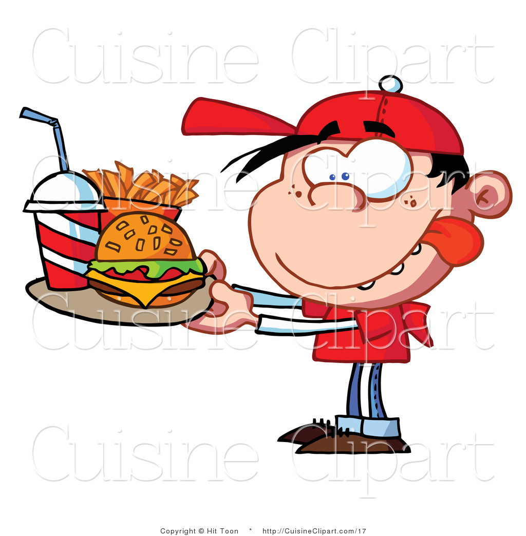 Cuisine Vector Clipart of a Fast Food Boy Licking His Lips.