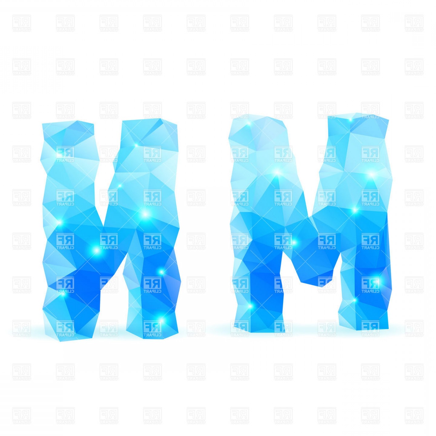 Blue Crystal Style Font M And N Letters Vector Clipart.