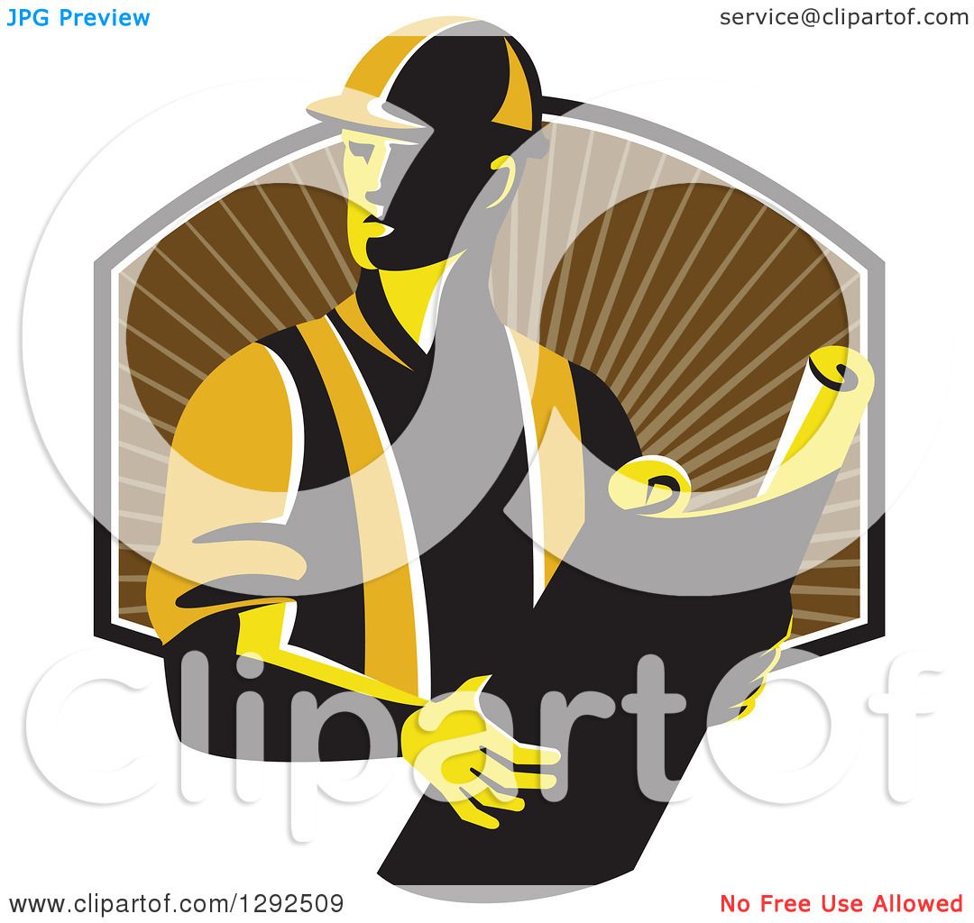 Clipart of a Retro Male Construction Worker Foreman Holding Plans.