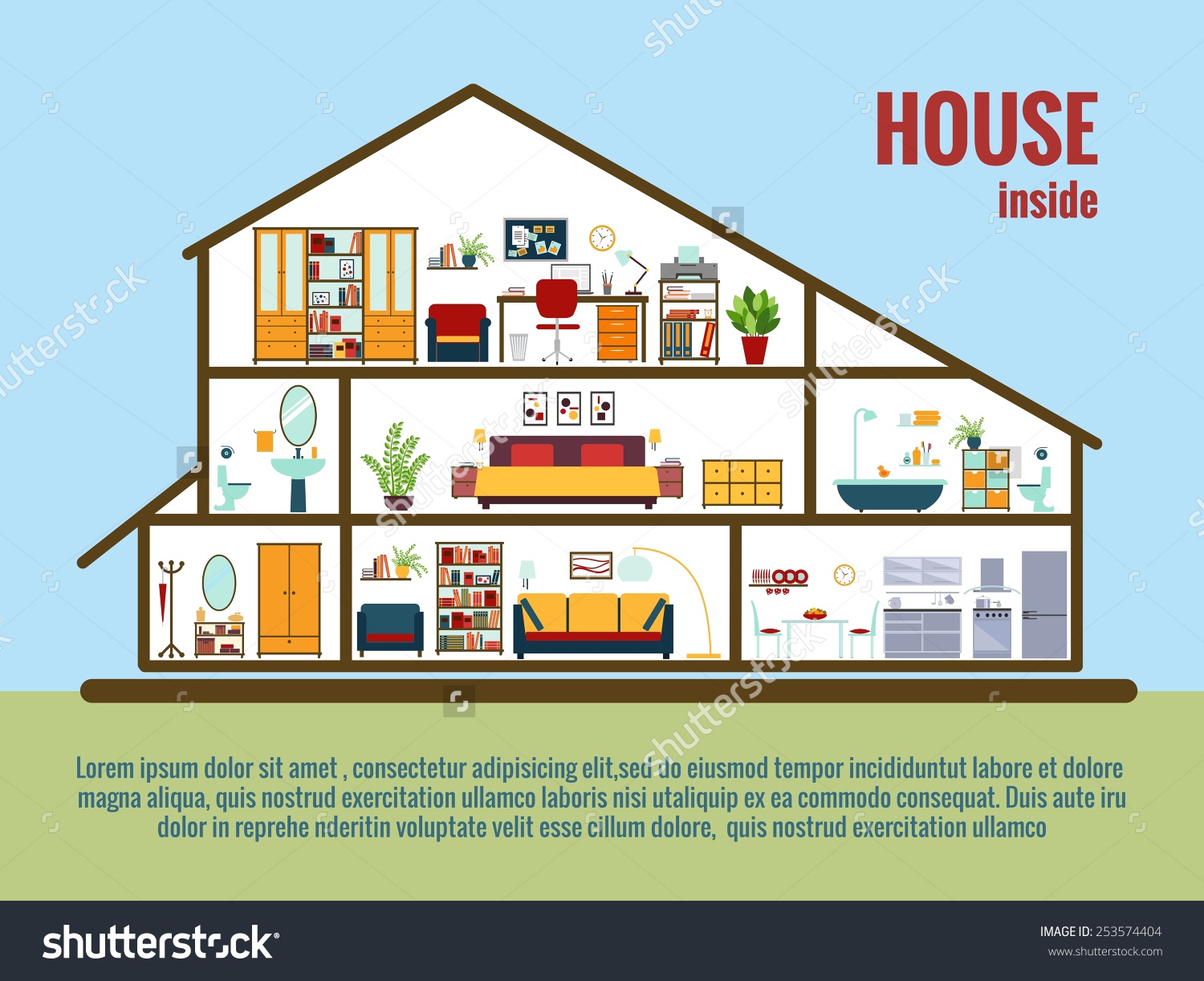 Vector House Interior House Plan Crosssectional Stock Vector.