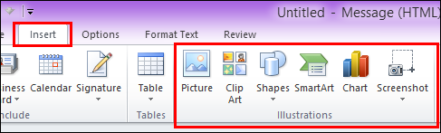 Add graphics to messages in Outlook.