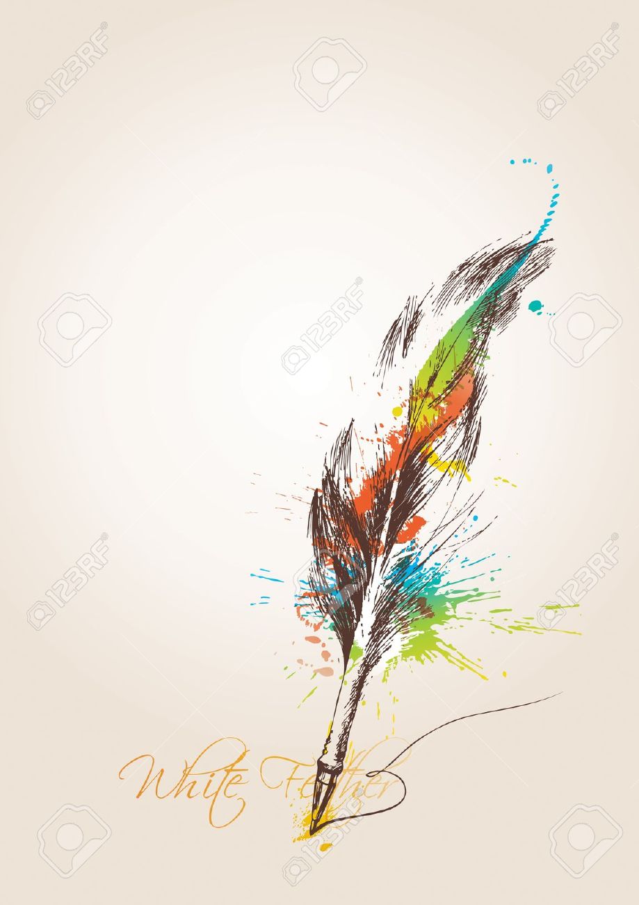 Pen Sous La Forme D'une Plume De L'oiseau Sur Le Fond Beige.