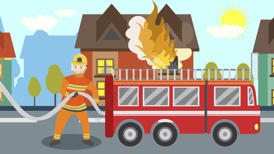 Firefighter clipart scene, Firefighter scene Transparent.