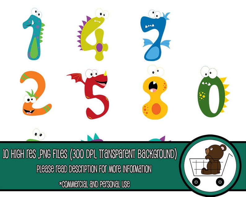 silly monster number clipart.