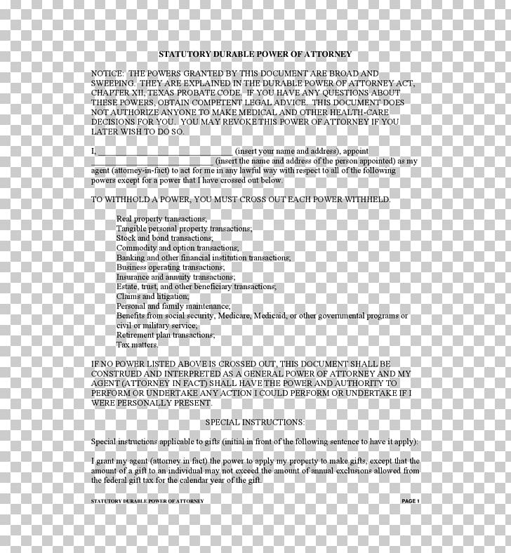 Power Of Attorney Texas Document Form Healthcare Proxy PNG.