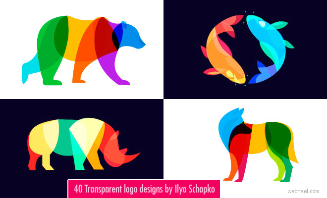 40 Transparent and Blend mode Logo designs by Ilya Schapko.