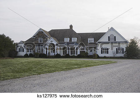 Stock Image of Exterior of large Colonial.