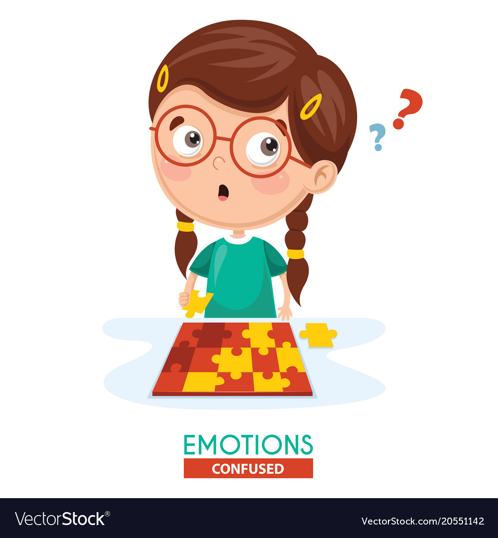 Confused kid emotion vector image.