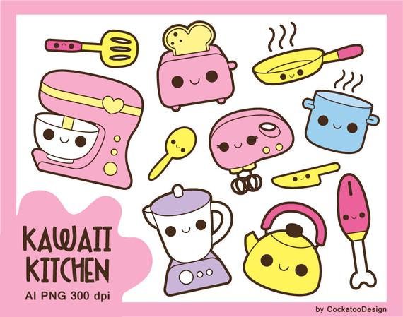 Kawaii kitchen clipart, kawaii cooking clip art, cute kitchen.