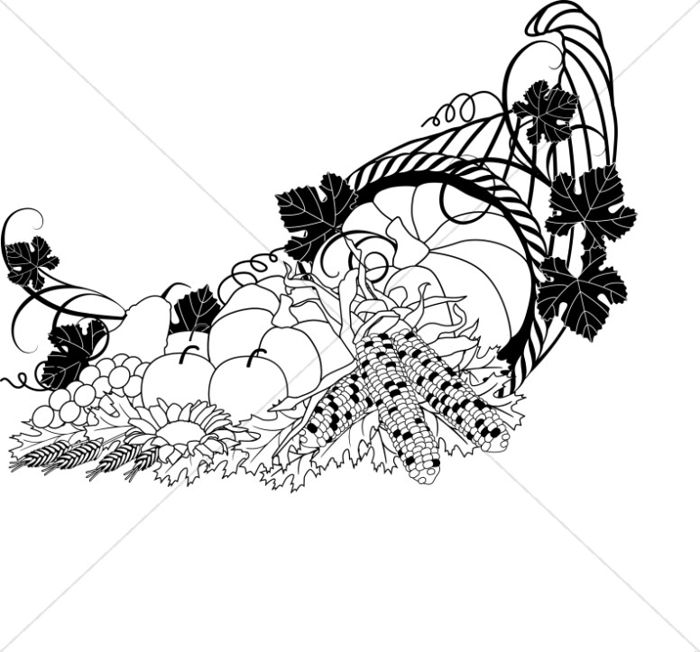 Cornucopia Black and White Clipart.