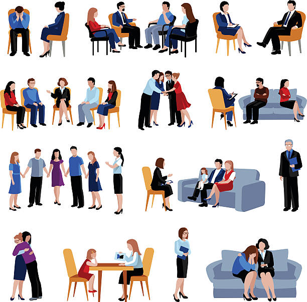 Problematic Families Counseling Flat Icons Set Vector Art Illu.