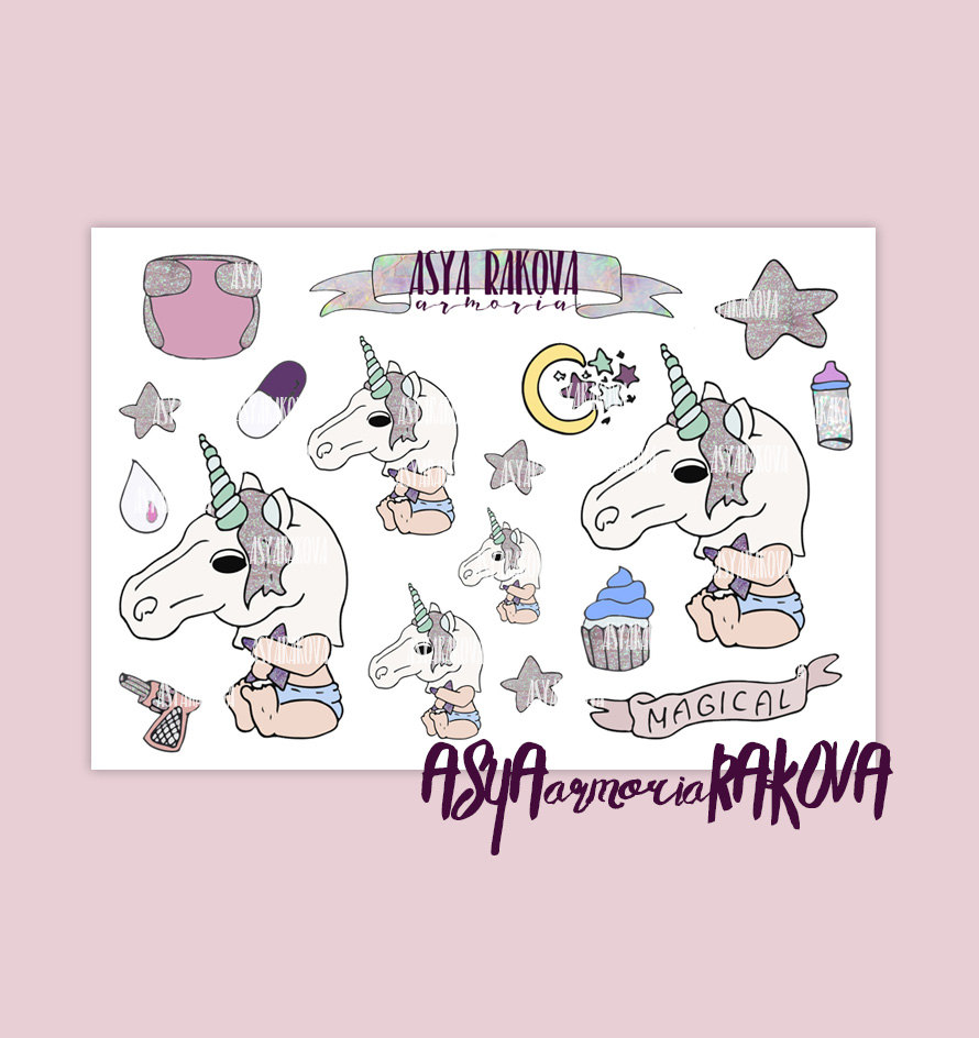 Baby Unicorn Stickers, Creepy Unicorn stickers, kawaii stickers.