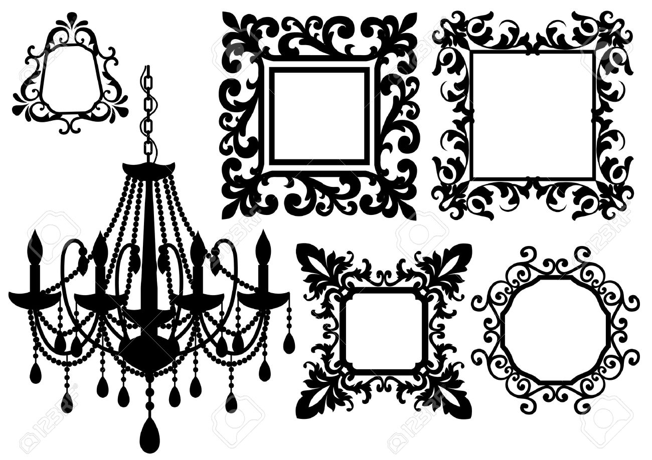 Antique Picture Frames And Crystal Chandelier Silhouette Royalty.