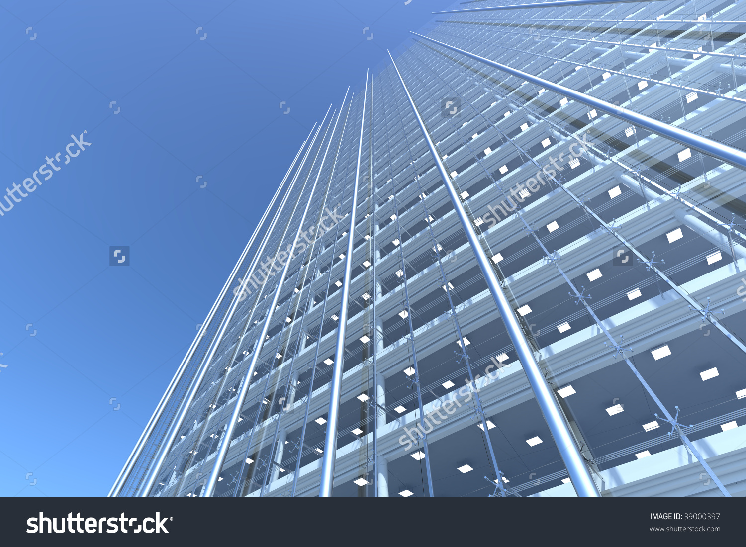 Blank Curved Facade Of Glass Office Building With Reflections.