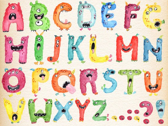 Monster kids alphabet clipart: 