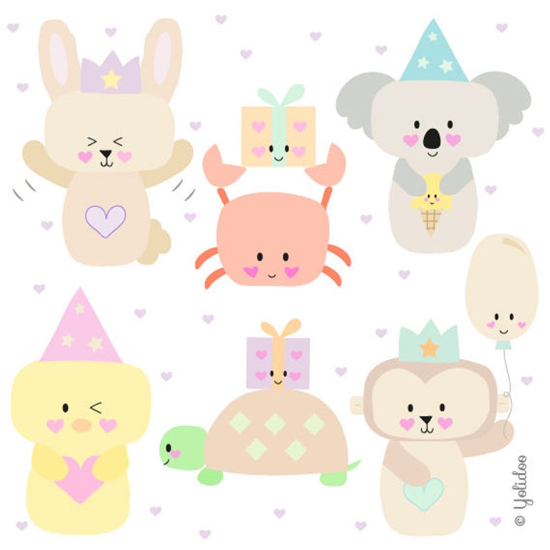 Cute Birthday Animal Clipart Set.