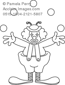 Clip Art Illustration of a Clown Juggling Coloring Page.