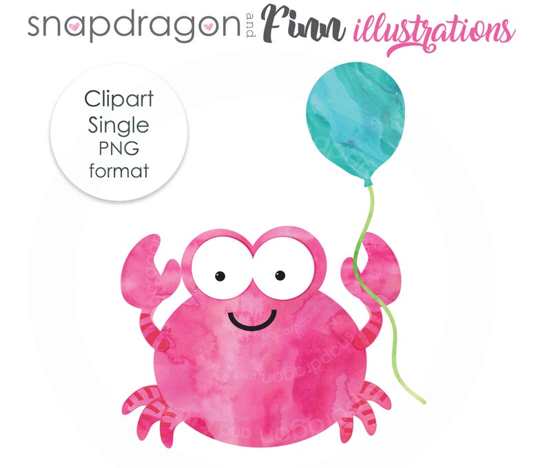 Cute Crab clipart, Crab clip art, Watercolor crab with balloon digital  clipart, under the sea clipart.