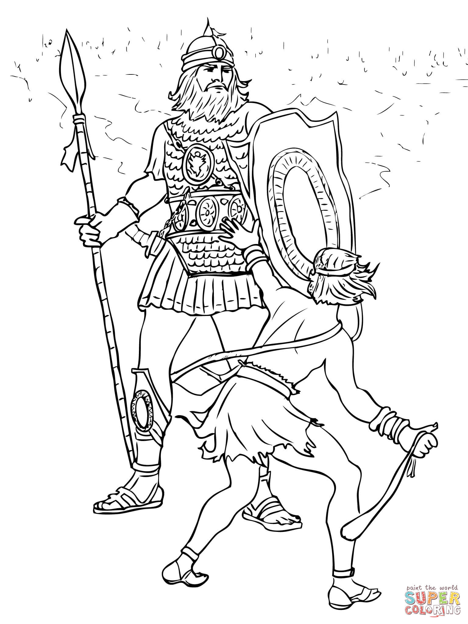 David and Goliath Fight coloring page.