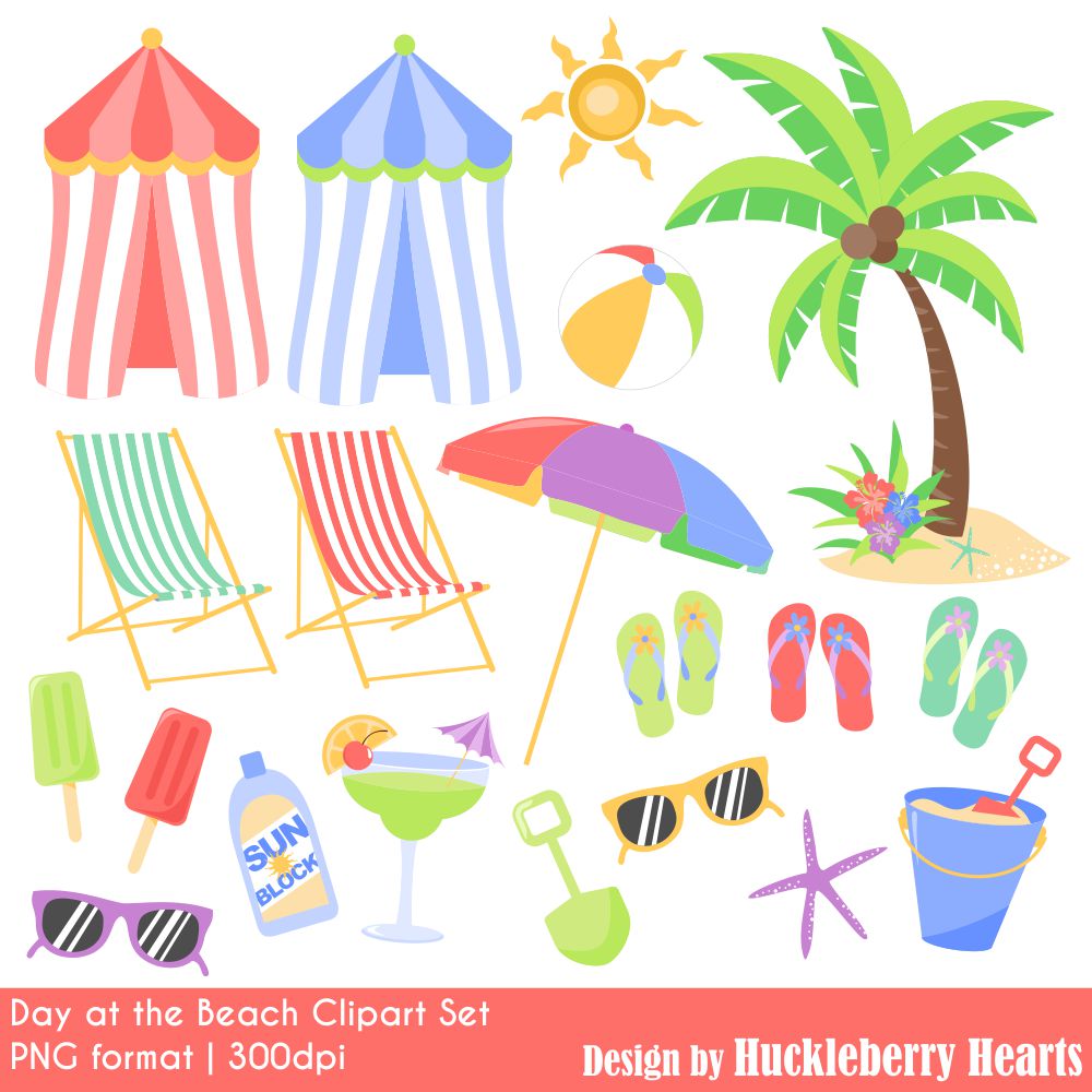 Day at the Beach Clipart Set.