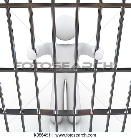 Clipart of Man in Jail Holding Bars k3864511.