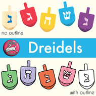 Dreidel Clip Art with Line Art, shows every side.