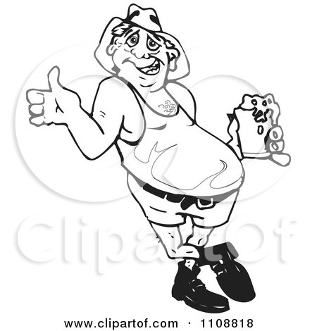 Clipart Black And White Drunk Yobbo Man.