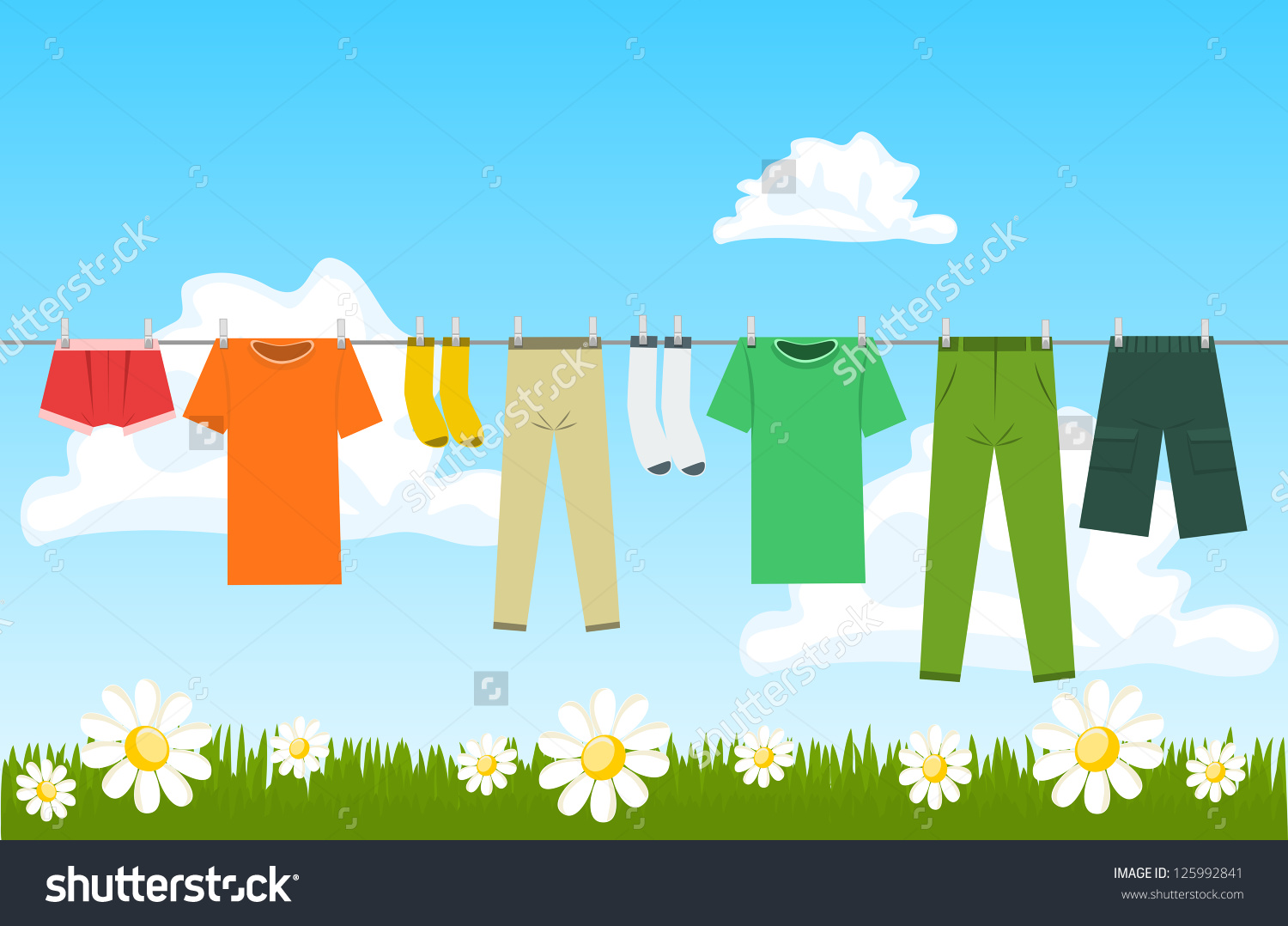 Illustration Clothes Drying Outdoor Stock Vector 125992841.