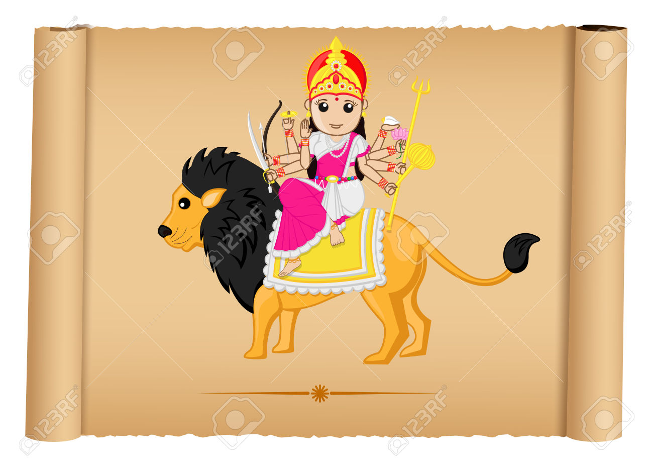 Hindu Goddess Maa Durga Illustration Royalty Free Cliparts.