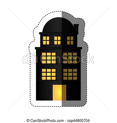 Vector Clipart of sticker edifice residence with three floors and.