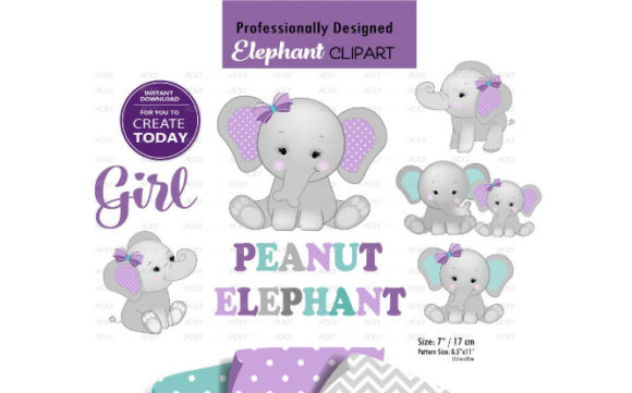 Peanut Elephant Mommy and Baby Clip Art.