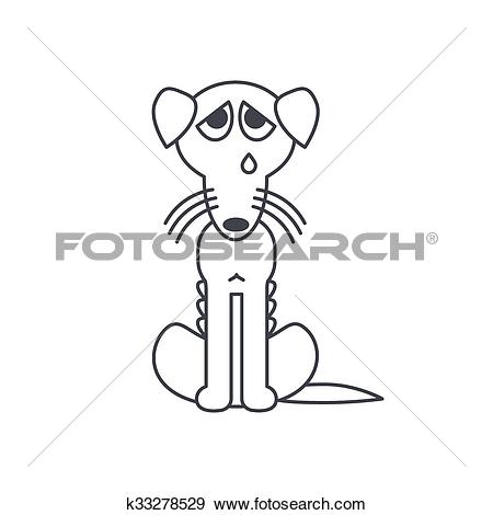 Clip Art of Poor emaciated crying dog line icon k33278529.