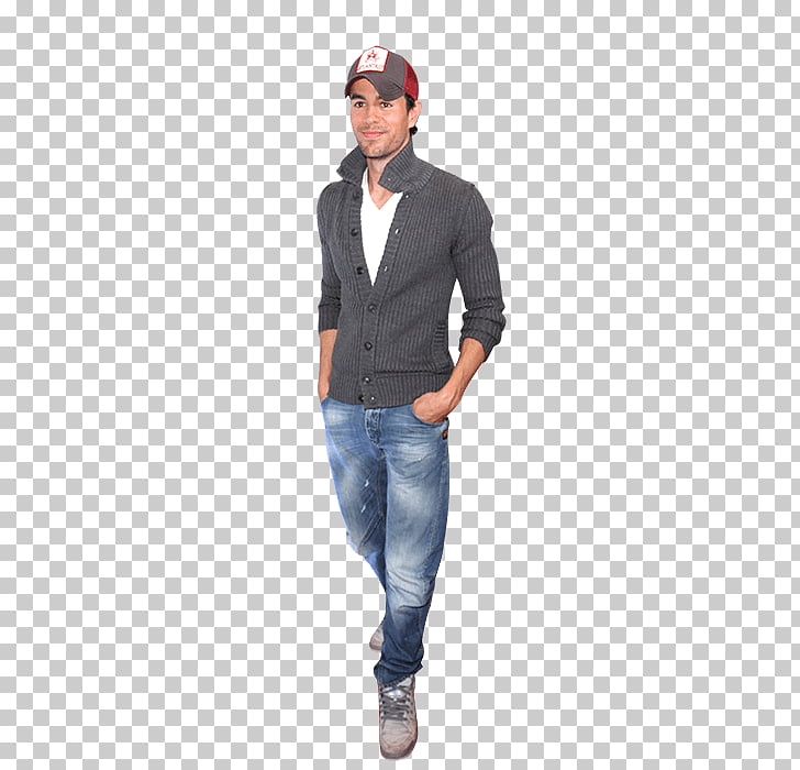 Enrique Iglesias Walking, man wearing cardigan and blue.