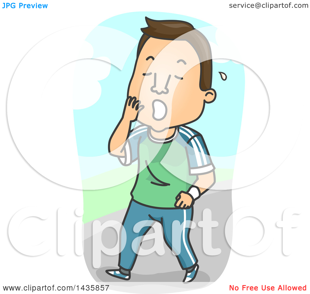 Clipart of a Cartoon Brunette White Man Yawning After an.