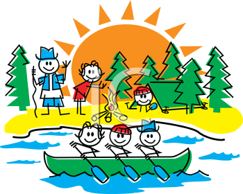 Royalty Free Clipart Image of a Stick Family on a Camping.