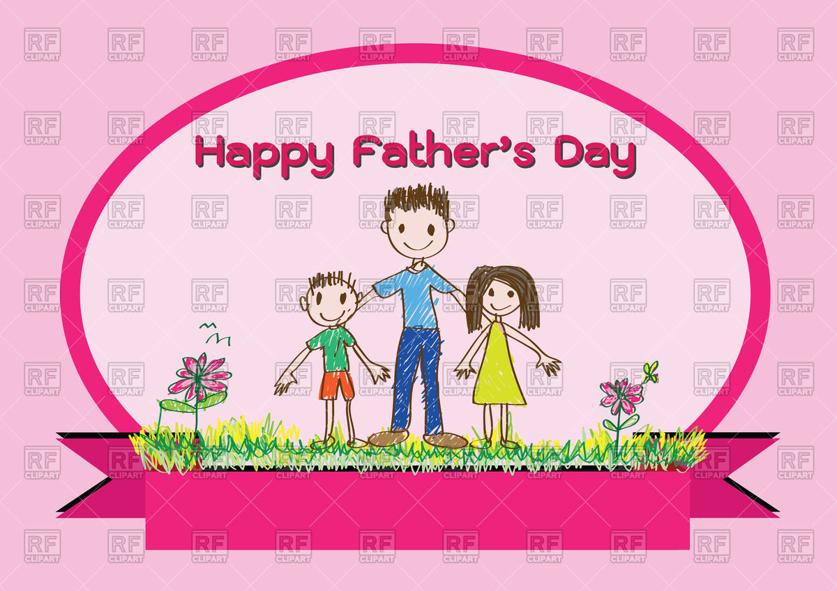 Cute happy father's day card with family Stock Vector Image.