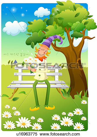 Stock Illustration of long hat, tree, house, field, hat u16963775.