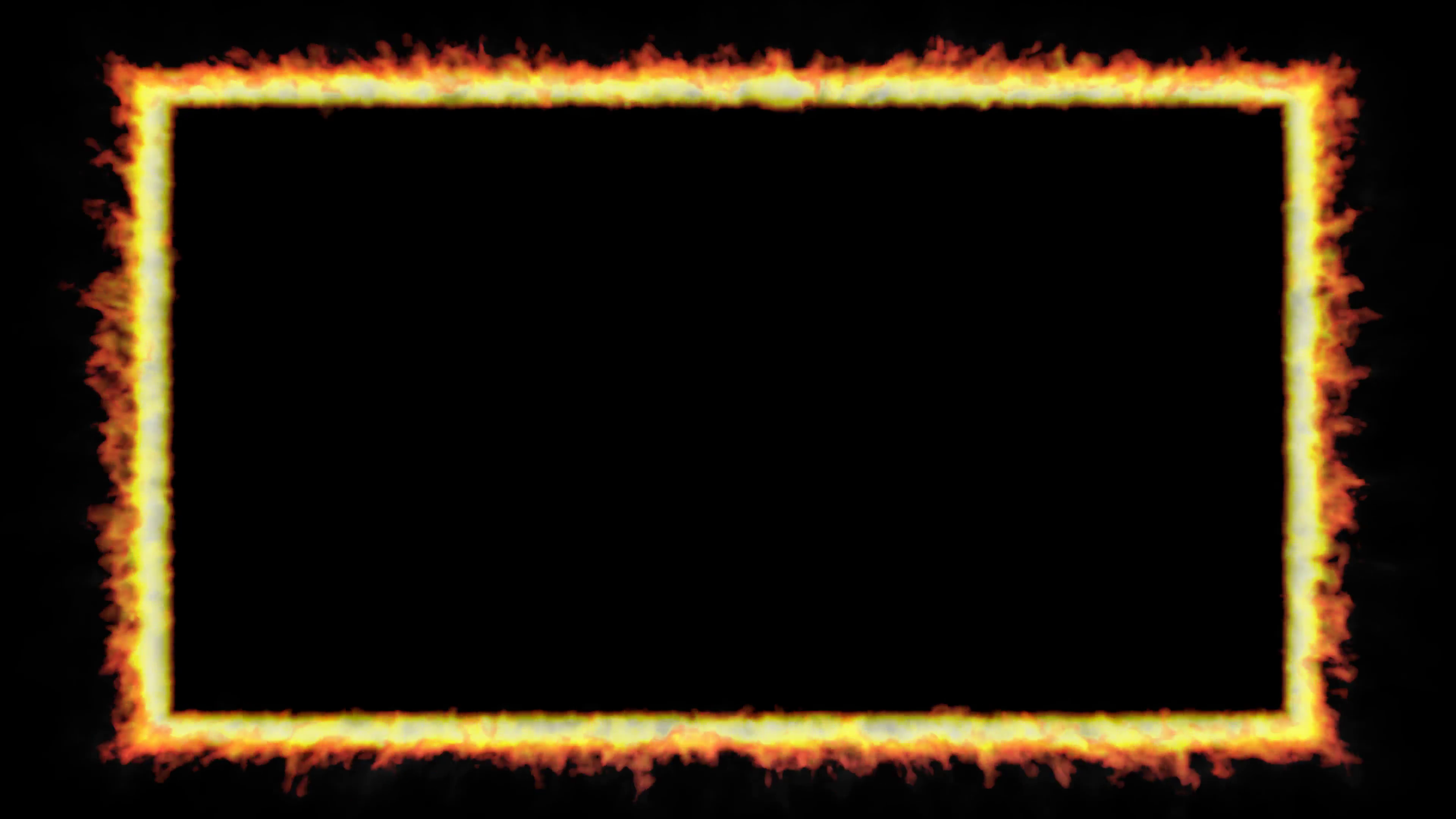 Animated thin rectangular rim, trim, window, border or frame of fire  against transparent background in 4k. Alpha channel embedded with 4k PNG  file..