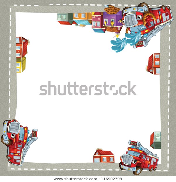 Fire Truck City Border Illustration Children Stock Illustration.