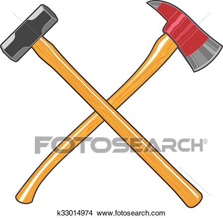 Firefighter Ax and Sledge Hammer Clipart.