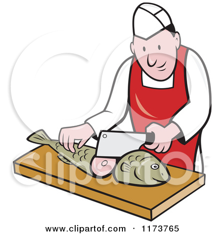 Clipart of a Retro Fishmonger in a Market Circle.