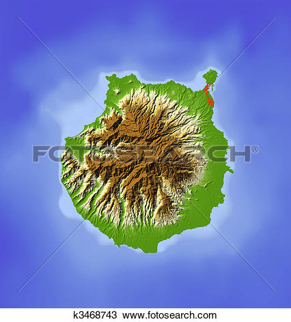 Drawing of Gran Canaria, shaded relief map k3468743.