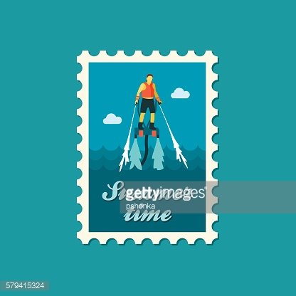 FlyBoard stamp. Summer. Vacation Clipart Image.