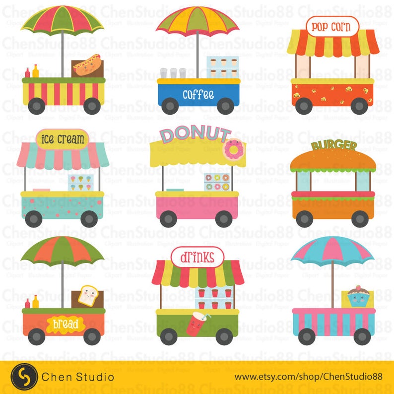 Food cart vector Digital Clipart.