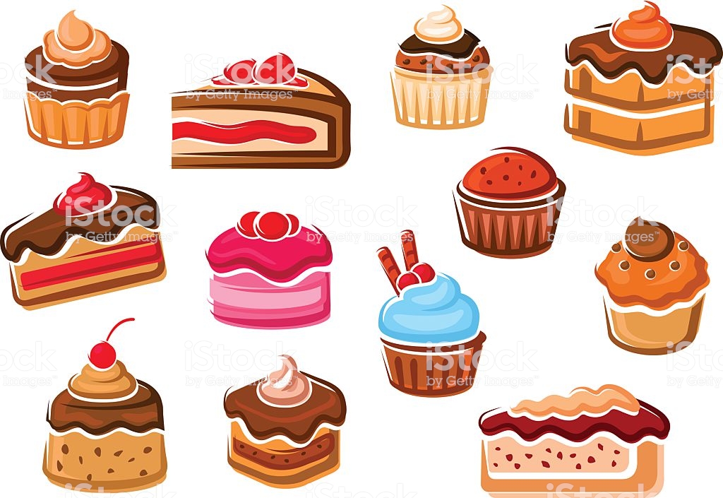 Cakes Cupcakes Pies Pudding And Desserts Stock Illustration.