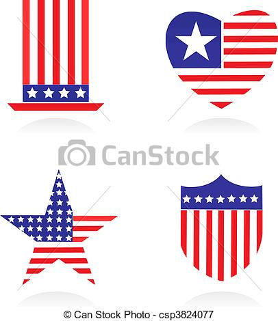 Elements and icons related to American patriotism.