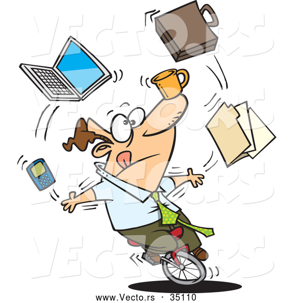 Vector of a Multitasking Cartoon Businessman Juggling Office in.