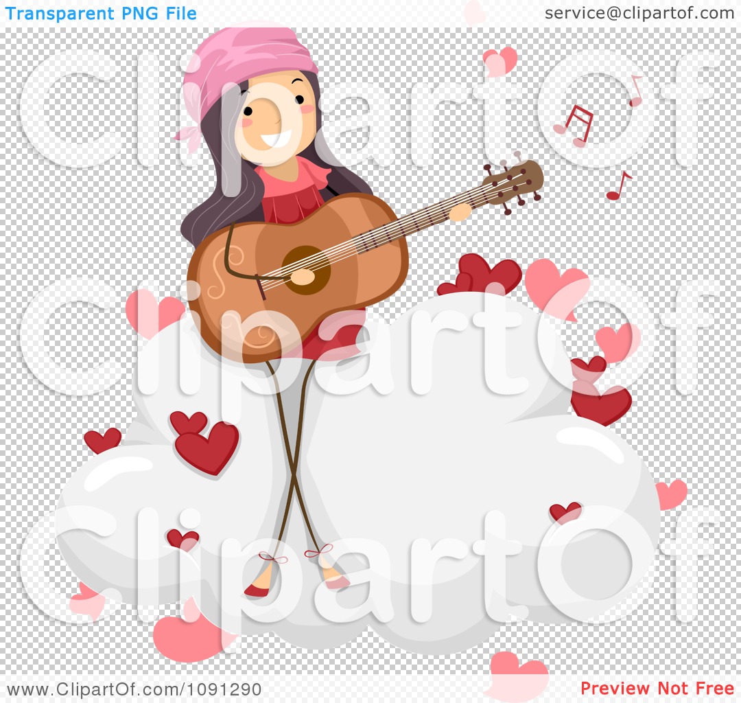 Clipart Girl Singing A Love Song And Playing A Guitar On A Cloud.