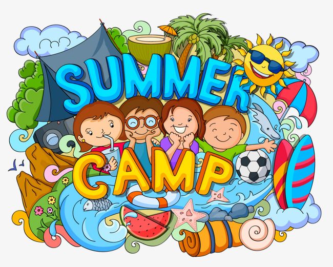 Four Children Summer Camp Graffiti Illustrator Vector.